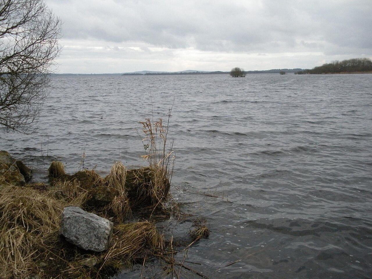 Lough Sheelin on an overcast day, a limestone lake shared between Cavan, Meath and Westmeath