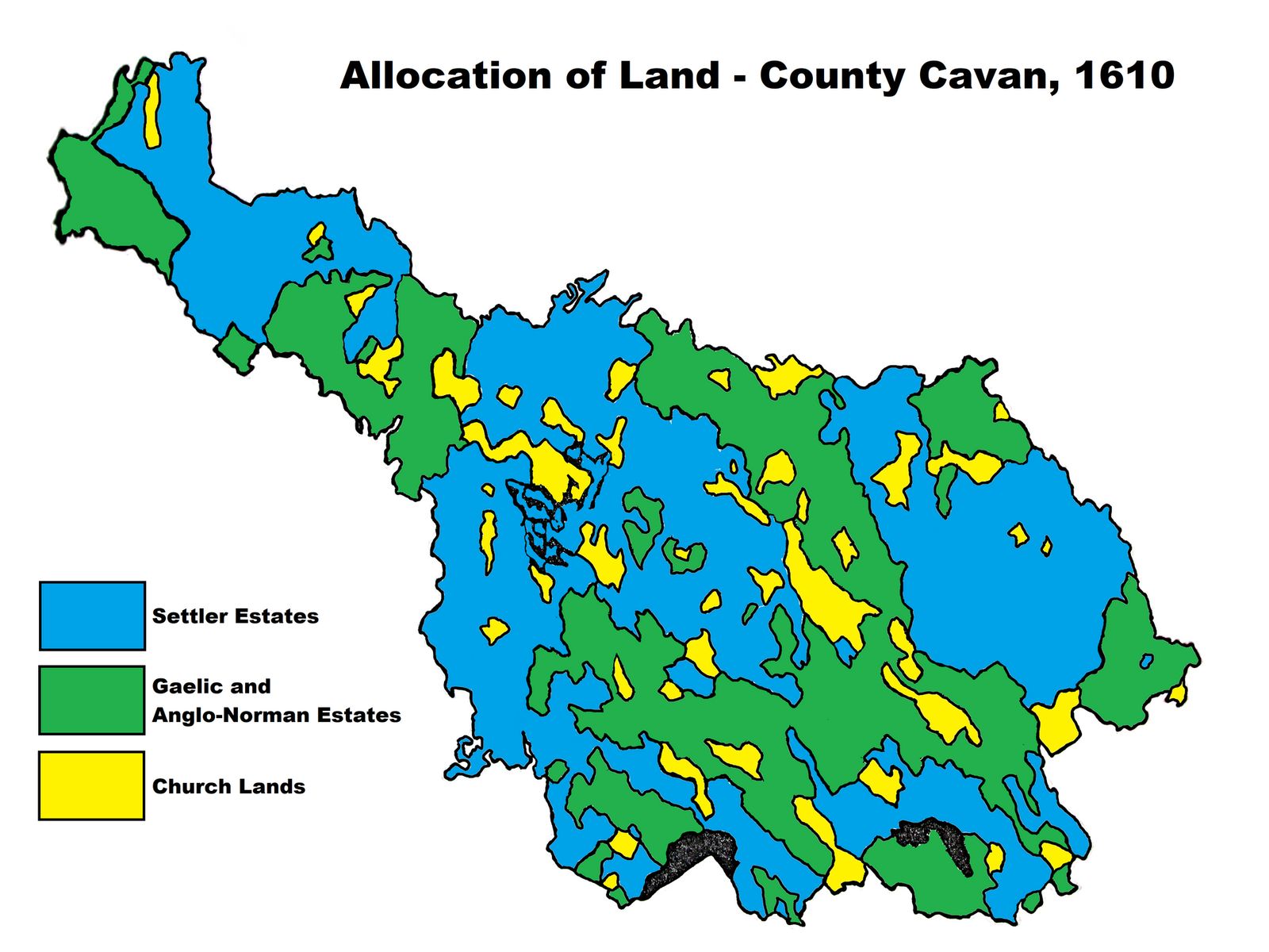 Map showing the allocation of land in County Cavan during the 1610 plantation