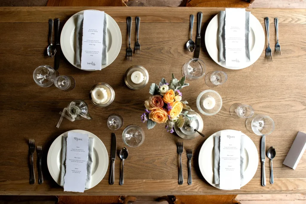 A beautifully arranged rustic dining table, reflecting the inviting atmosphere of Restaurant Cavan.
